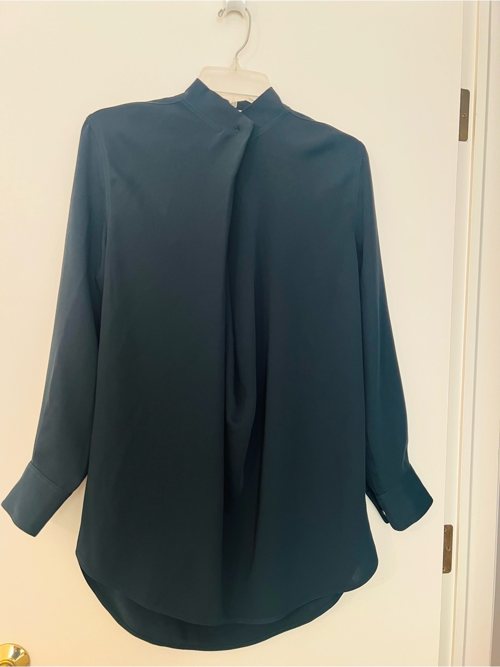 Babaton Deep Teal Mandarin-Collar Button-Down Blouse